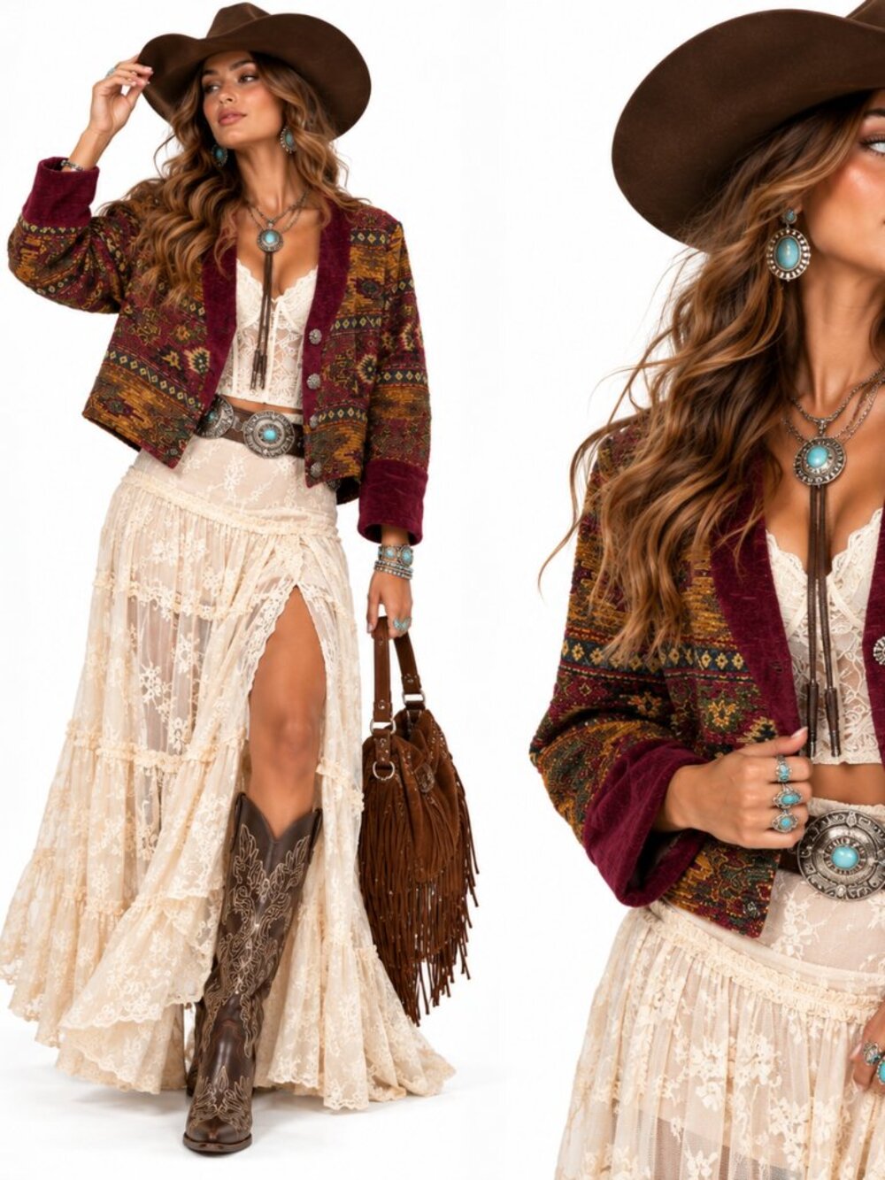 New Frontier Tapestry Jacket Women 1X Southwest Velvet Trim Western Boho Vintage